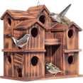 thumbnail image 1 of VASGOR Wooden Bird Houses for Outside – 10 Rooms Multi-Chamber Bird House, Carbonized Pine Rustic Finish, 1.57" Entrance Holes, Individual Cleaning Doors, Decorative Outdoor Bird Nesting Box, 1 of 9