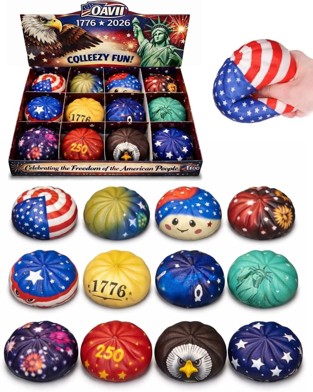 VASHU The 250th Anniversary Theme Dumpling Squishy, Patriotic Squeeze Squishy for Home Adults Office, America Patriotic Decorations, Stress Relief Sensory Desk Accessory, Dumpling Squishy Stress Ball