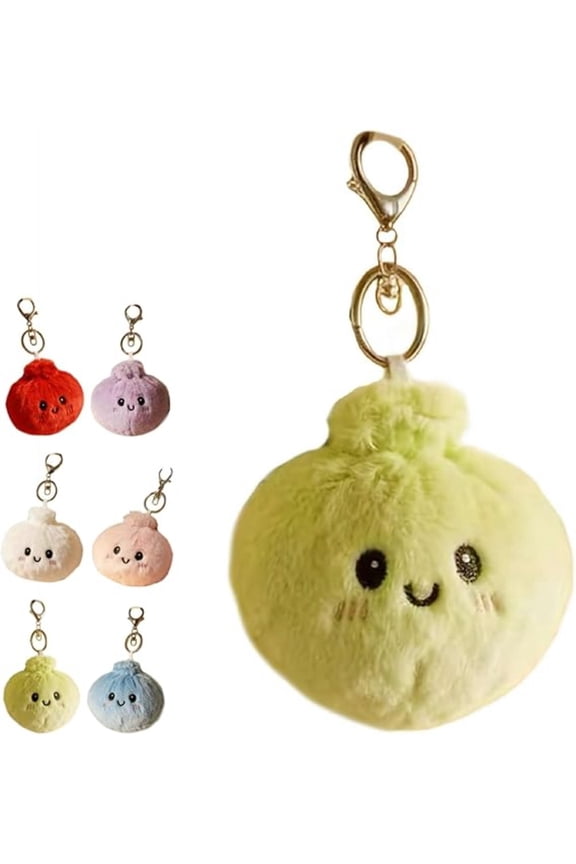 Baozi Plush Keychain Cute Steamed Bun Keyring with Smiling Face, Soft Fluffy Stuffed Toy Pendant for Backpack, Keys & Purse for Party Favors & Collectibles