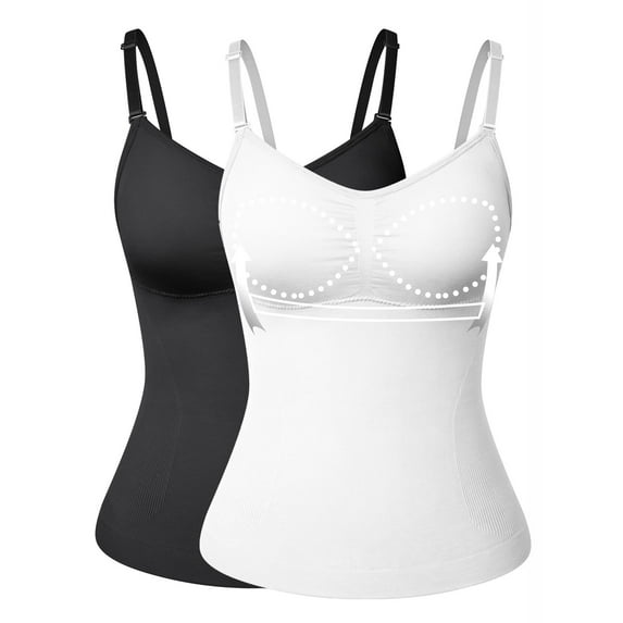 VASLANDA 2 Pack Women's Cami Shaper with Built in Bra Tummy Control Camisole Tank Top Underskirts Shapewear Body Shaper