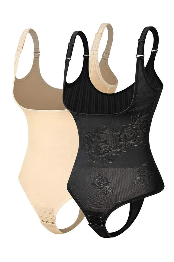 2 Packs Shapewear for Women Tummy Control Thong Bodysuit Open Bust Body Shaper