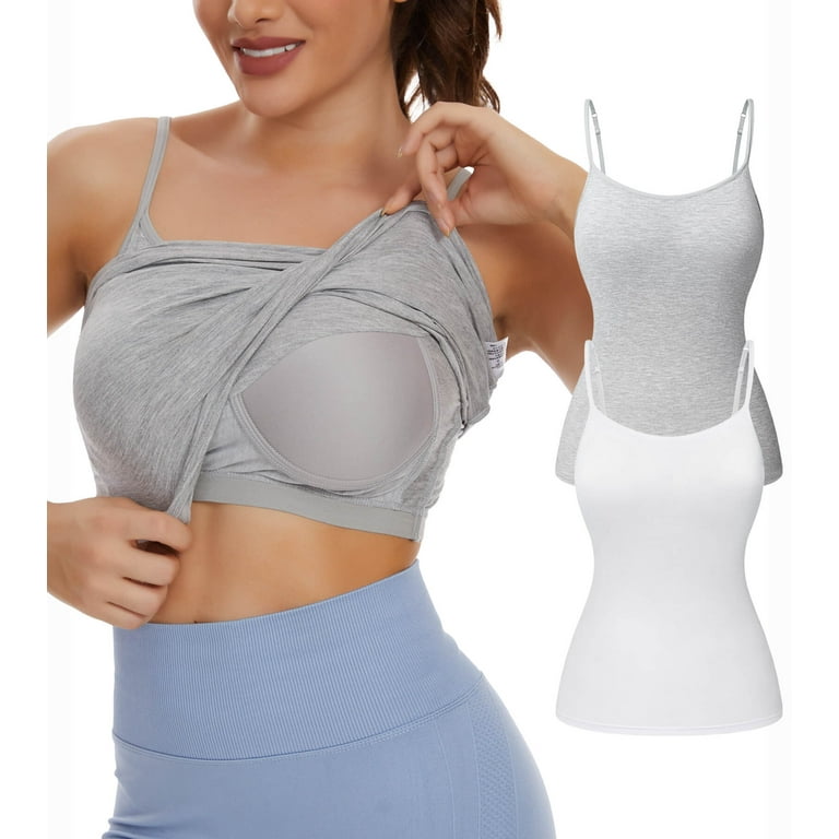 Women Cotton Camisole with Shelf Bra-2 in 1 Camisoles Tank with