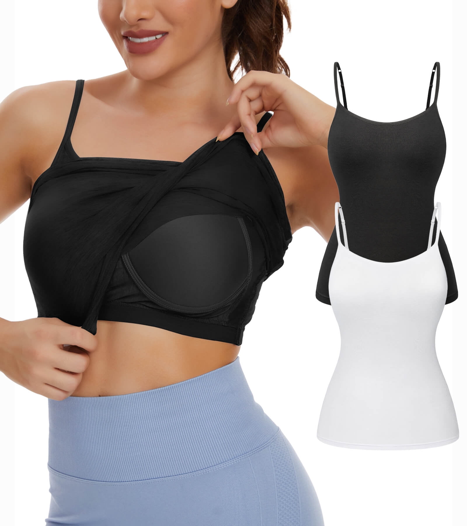 Buy Vislivin Womens Cotton Camisole Adjustable Strap Tank Tops with Shelf  Bra Stretch Undershirts 3 Pack Black/White/Gray M at