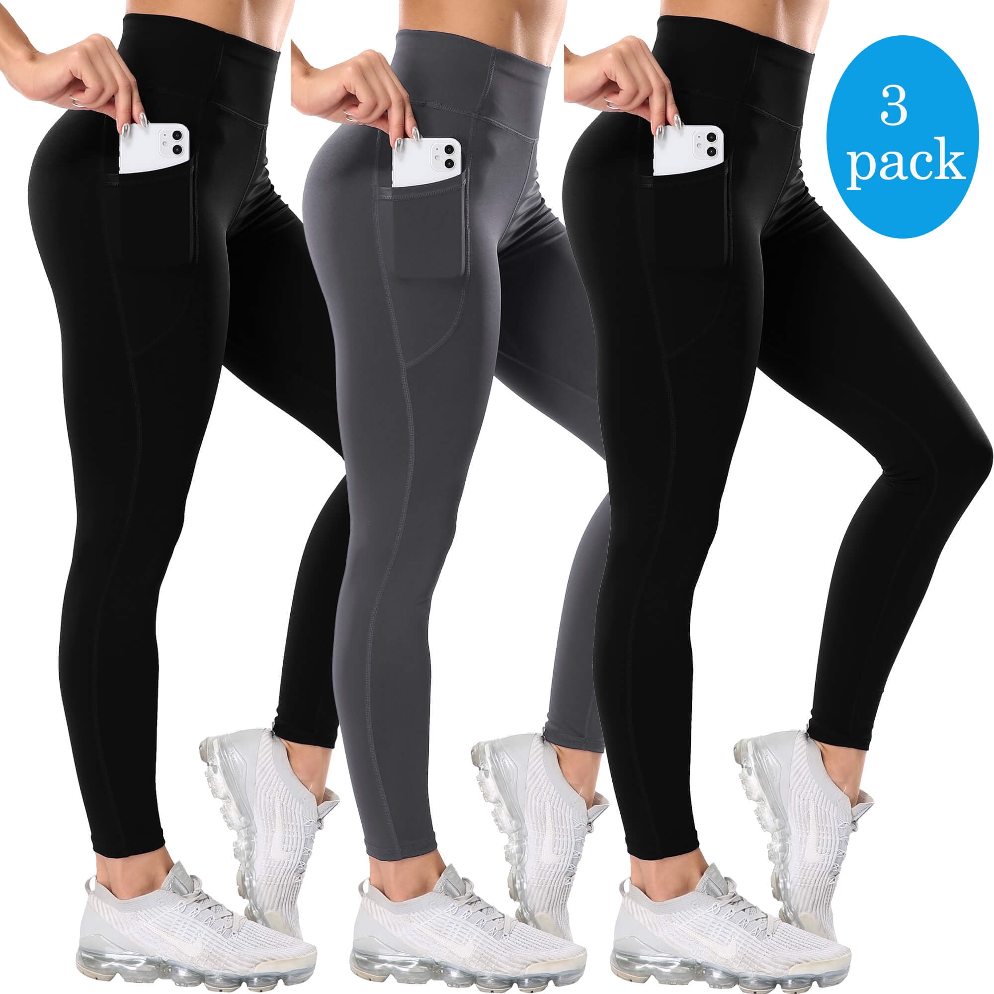 VASLANDA 2 Pack High Waist Yoga Pants with Pockets Leggings for Women Tummy  Control Running Workout Tights 