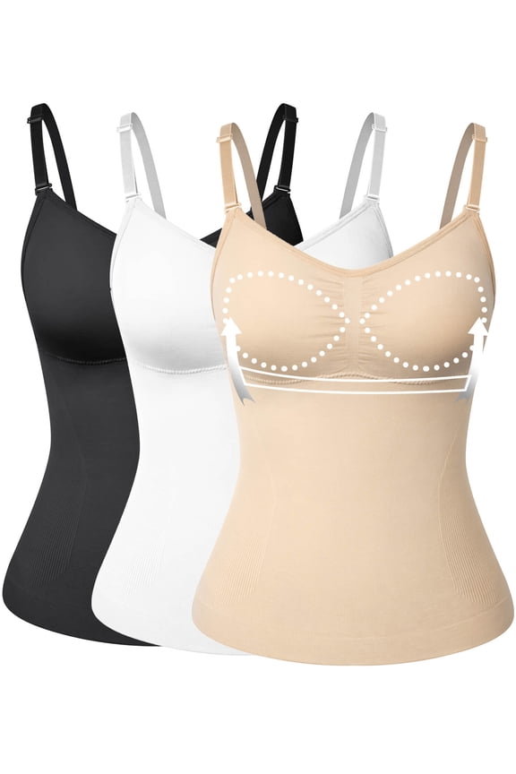 3 Pack Women's Cami Shaper with Built in Bra Tummy Control Camisole Tank Top Underskirts Shapewear Body Shaper