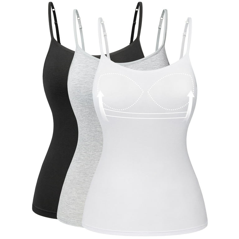  Comfitank - Women Tank Top with Built in Push Up Bra Cotton 2  in 1 Camisole (XL, White+Gray) : Clothing, Shoes & Jewelry