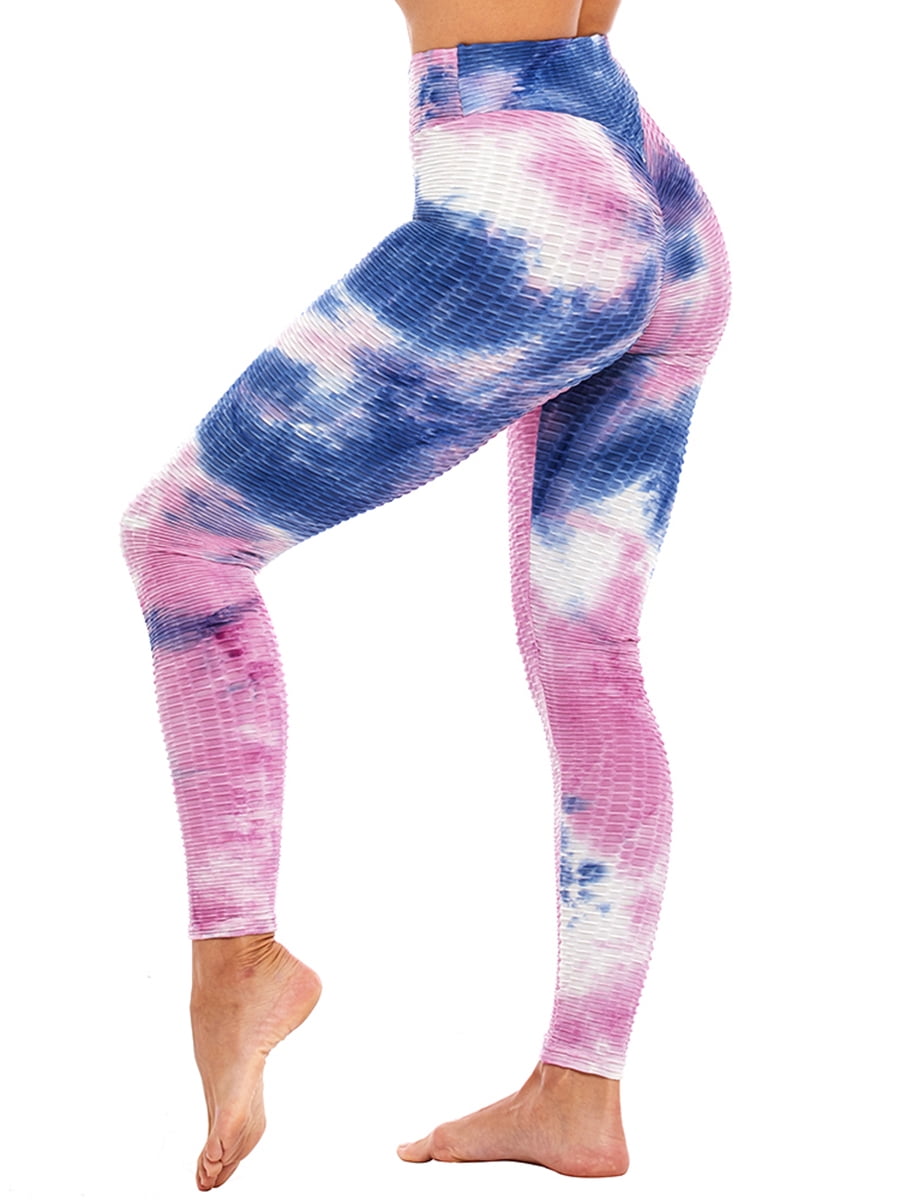 Vaslanda Booty Yoga Pants Women High Waisted Honeycomb Ruched Butt Lift Tie Dye Textured Scrunch