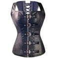 thumbnail image 1 of VASLANDA Faux Leather Steampunk Corset Dress Sexy Hollow Lace Bustier Skirt Overbust Shoulder Straps Cincher Lingerie, 1 of 6