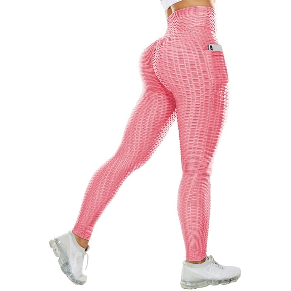 VASLANDA High Waist Yoga Pants With Pocket For Women Tummy Control Scrunch Butt Lift Sexy Booty Pants Workout Running Leggings Textured Yoga Tights