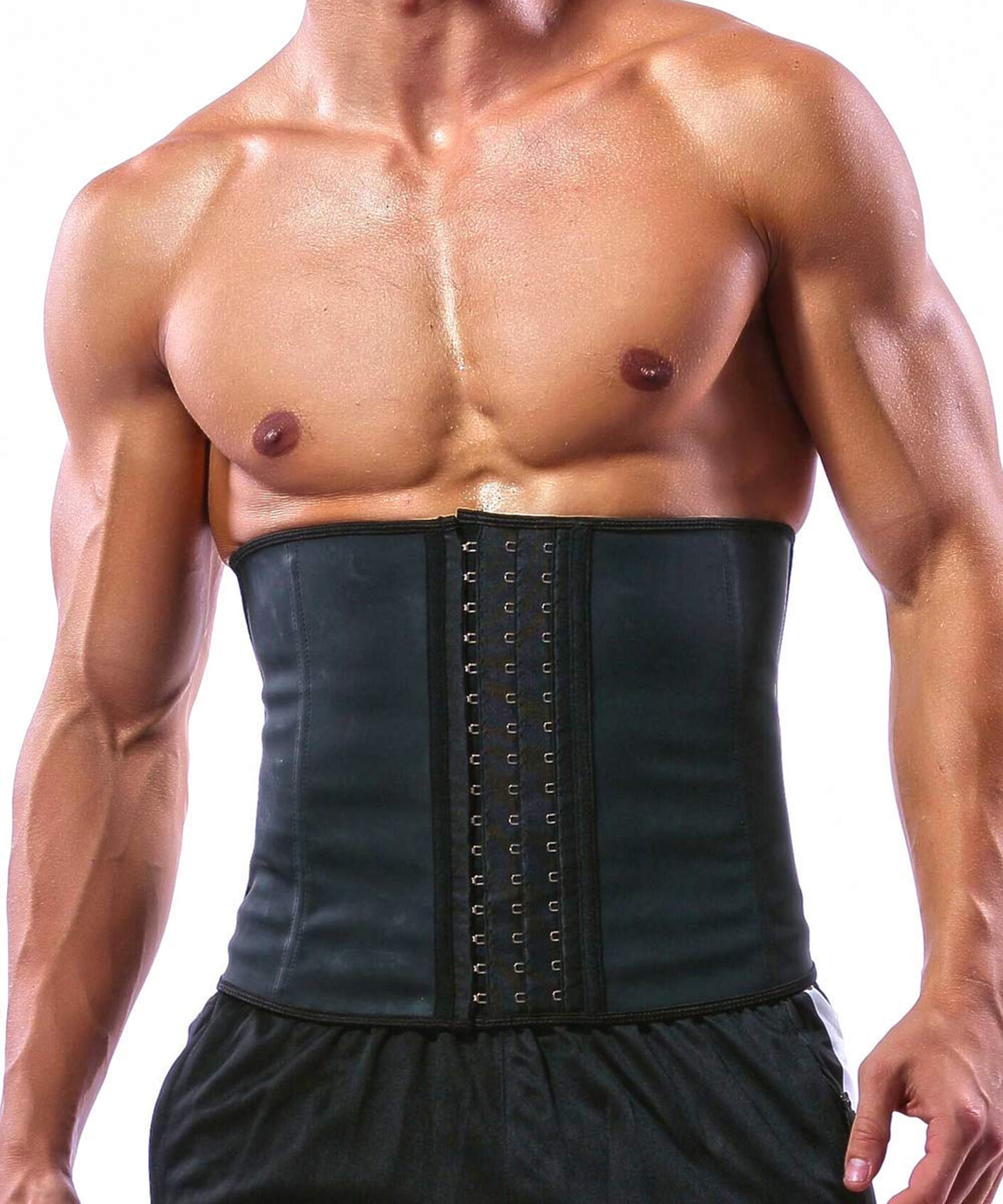 VASLANDA Latex Men Waist Trainer Corsets with Steel Bone Sweat Belt Sauna  Suit for Fitness