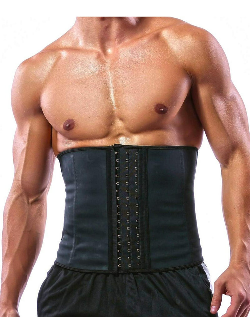 VASLANDA Latex Men Waist Trainer Corsets with Steel Bone Sweat