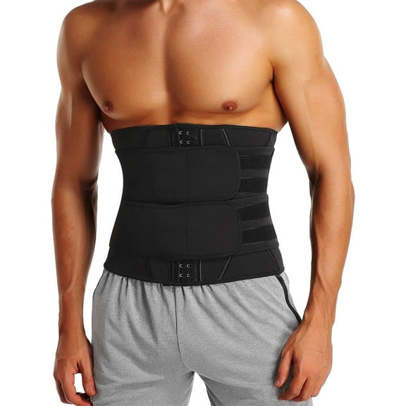 VASLANDA Men Sauna Waist Trimmer Sport Workout Fitness AB Belt with Adjustable Double Straps Waist Trainer Neoprene Body Shaper