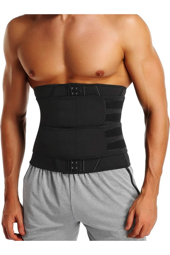 Men Sauna Waist Trimmer Sport Workout Fitness AB Belt with Adjustable Double Straps Waist Trainer Neoprene Body Shaper