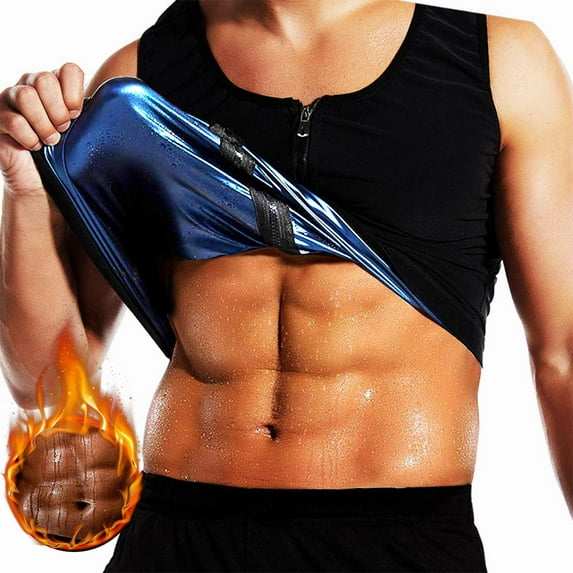VASLANDA Men Waist Trainer Sauna Vest Sweat Body Shaper Slimming Polymer Weight Loss Zipper Tank Top Premium Workout Shirt