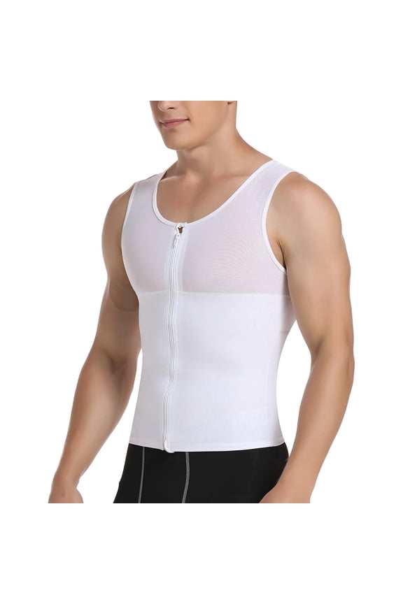 Men's Zipper Firm Control Body Shaper Vest Heavy Compression Undershirts Gynecomastia Tank Tops with Back Support