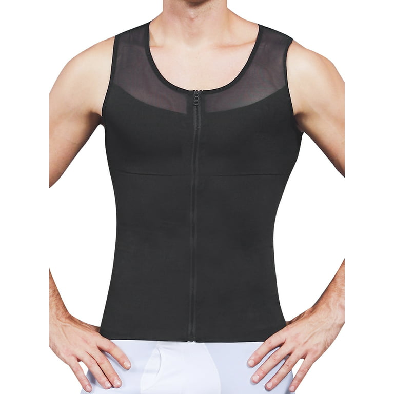 VASLANDA Mens Compression Shirt Slimming Body Shaper Vest Zipper