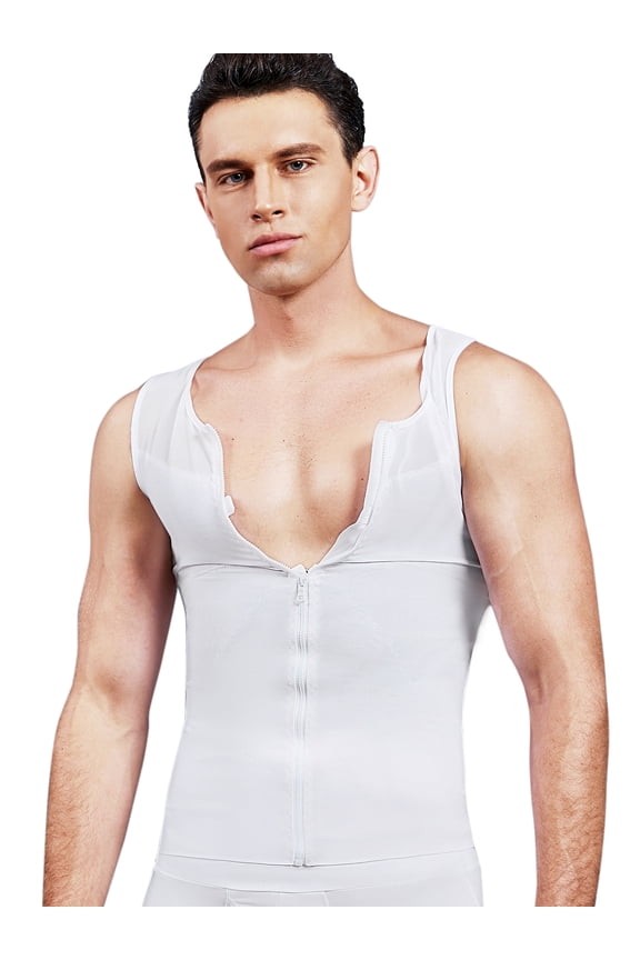 Mens Compression Shirt Slimming Body Shaper Vest Zipper Waist Trainer Workout Tank Tops Back Support Undershirts