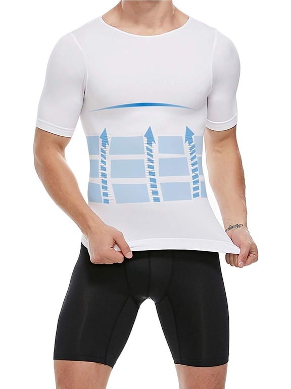 Mens Compression Undershirts Ultra Slimming Body Shaper Belly Control Vest Workout Active Gynecomastia Tank Tops