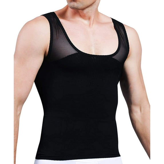 VASLANDA Mens Slimming Body Shaper Vest Chest Compression Shirt Abs Abdomen Slim Tank Top Undershirt