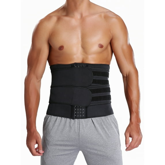 VASLANDA Sauna Waist Trimmer Belt, Wide Men Workout Waist Trainer, Sweat AB Belt with Adjustable Double Straps, Weight Loss Back Support Neoprene Snug Fit Belly Belt