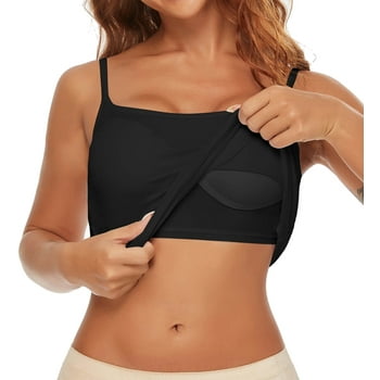 VASLANDA Tank Tops with Built in Bra for Women Adjustable Spaghetti Strap Cami Sleeveless Summer Tops