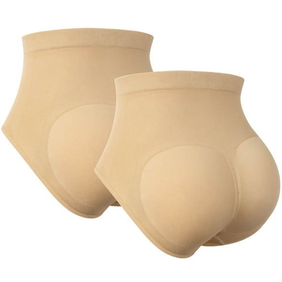 VASLANDA Women Padded Butt Panties Seamless Butt and Hip Enhacncer Mid-waisted Shaper Underwear 2-Pack