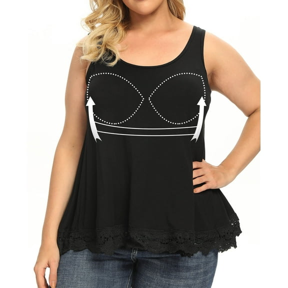 VASLANDA Women's Cami with Built in Bra Cup Casual Flowy Swing Pleated Tank Top with Adjustable Strap (S-4XL)