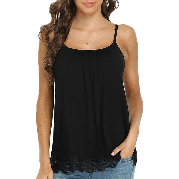 VASLANDA Women's Cami with Built in Bra Cup Casual Flowy Swing Pleated Tank Top with Adjustable Strap (S-4XL)