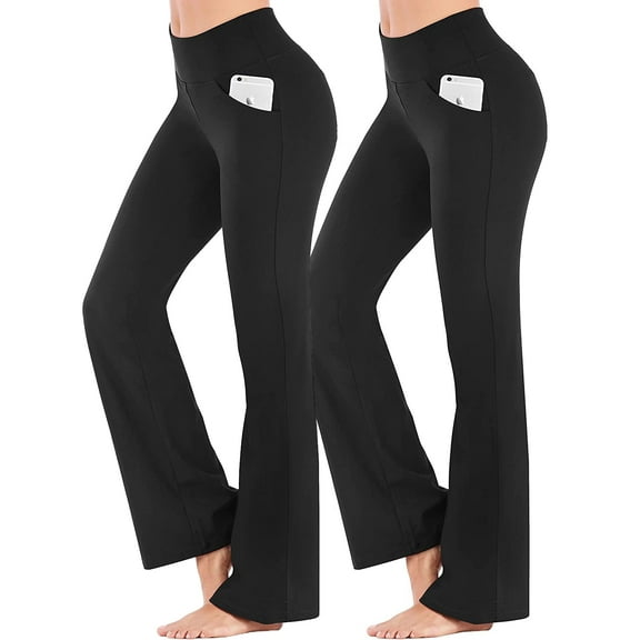 VASLANDA Women's Casual Bootleg Yoga Pants with Pockets High Waisted Flare Workout Pants Leggings - 2 Packs