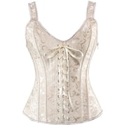 VASLANDA Womens Gothic Jacquard Shoulder Straps Tank Overbust Corset Bustiers