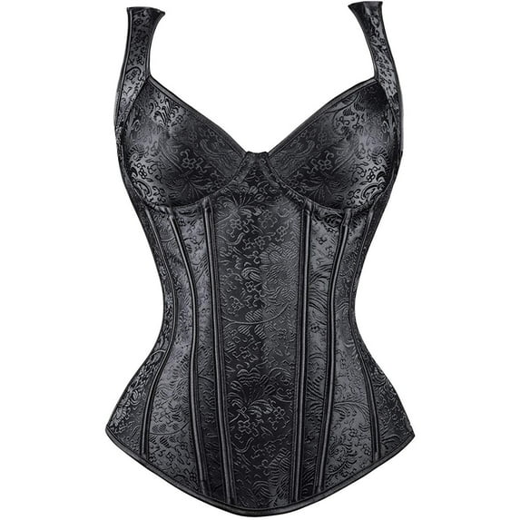 VASLANDA Women's Gothic Jacquard Shoulder Straps Tank Overbust Corset Bustiers