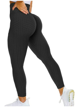 Women's Leggings Bubble Textured Leggings Butt Lifting Yoga Pants Black  X-Large