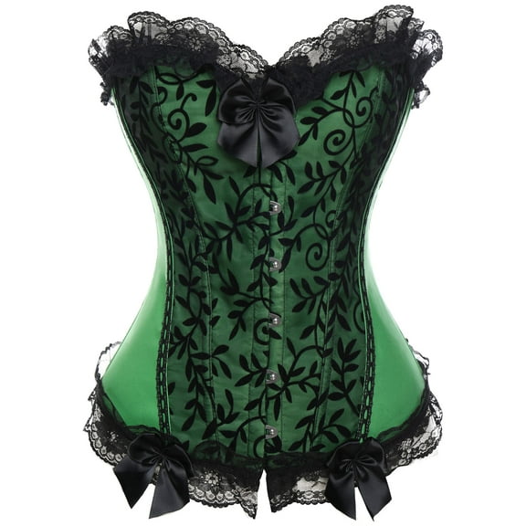 VASLANDA Women's Lace up Boned Plus Size Overbust Corset Bustier Top with G-String