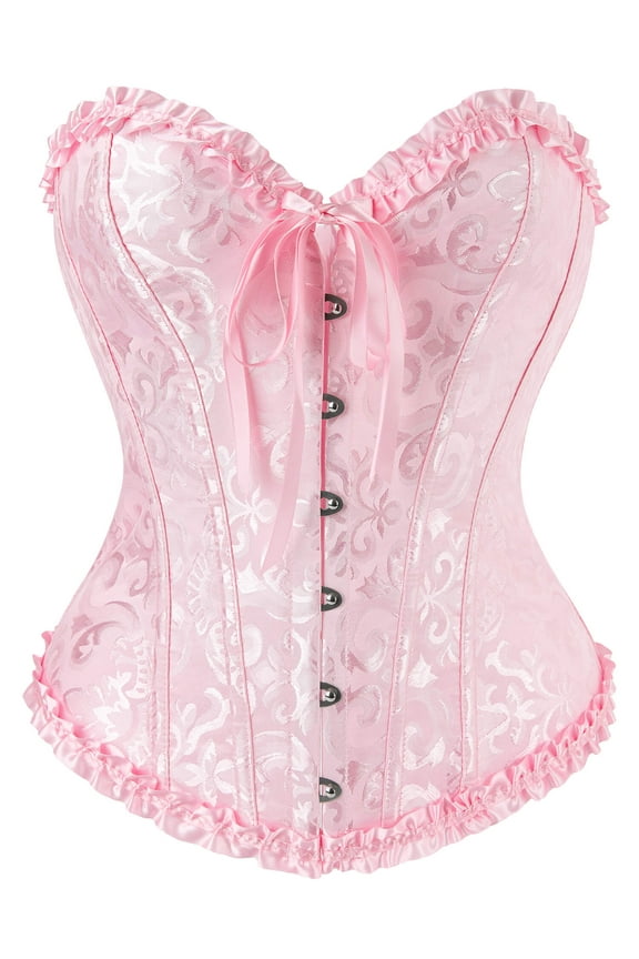 Women's Lace up Boned Plus Size Overbust Corset Bustier Top with G-String