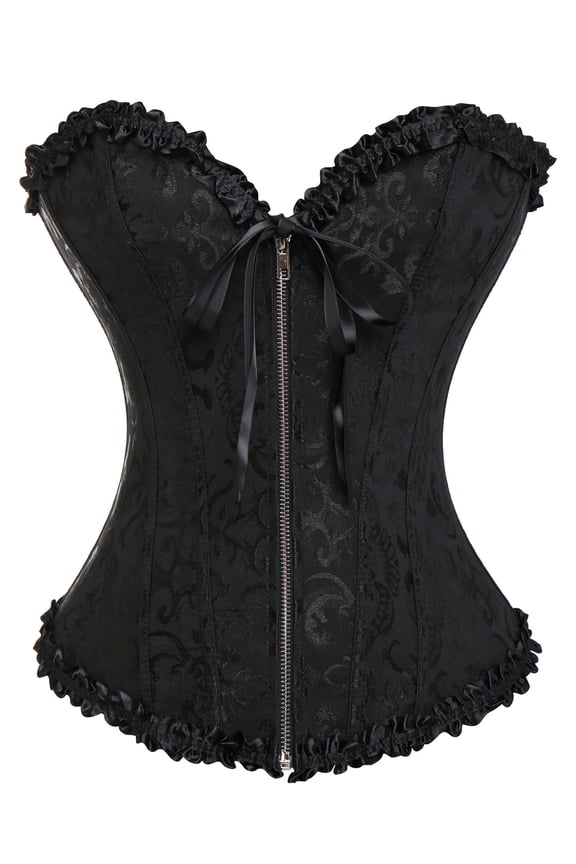 Women's Lace up Boned Plus Size Overbust Corset Bustier Top with G-String