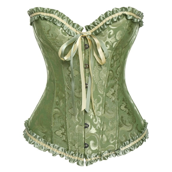 VASLANDA Women's Lace up Boned Plus Size Overbust Corset Bustier Top with G-String