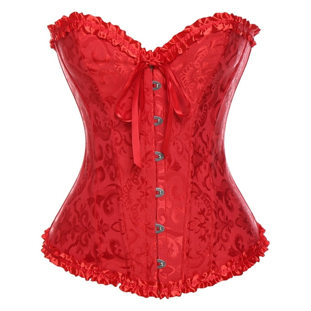 VASLANDA Women's Lace up Boned Sexy Plus Size Overbust Corset Bustier Top with G-String