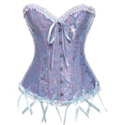 VASLANDA Womens Lace up Boned Plus Size Overbust Corset Bustier Top with G-String