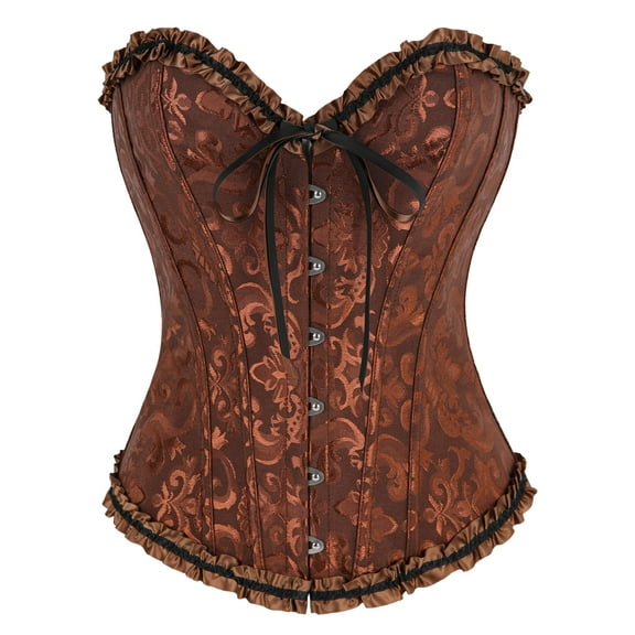 VASLANDA Women's Lace up Boned Plus Size Overbust Corset Bustier Top with G-String