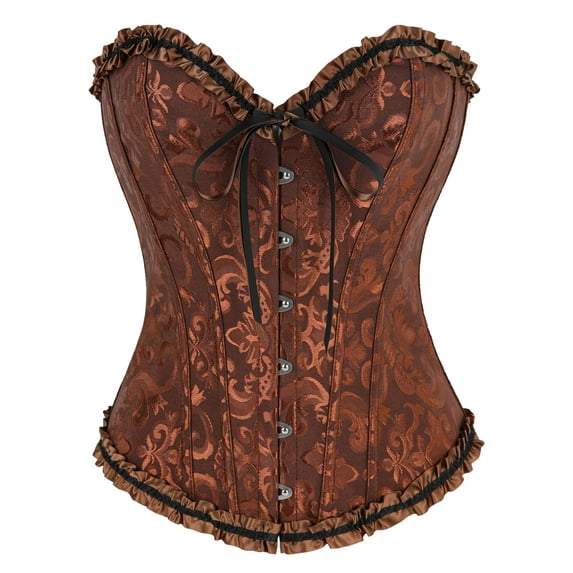 VASLANDA Women's Lace up Boned Plus Size Overbust Corset Bustier Top with G-String
