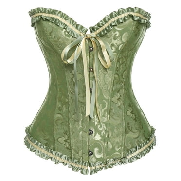 VASLANDA Women's Lace up Boned Sexy Plus Size Overbust Corset Bustier Top with G-String
