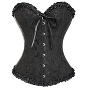 VASLANDA Women's Lace up Boned Plus Size Overbust Corset Bustier Top with G-String