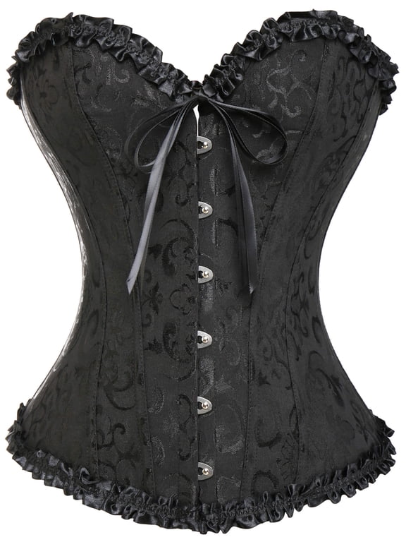 Women's Lace up Boned Plus Size Overbust Corset Bustier Top with G-String