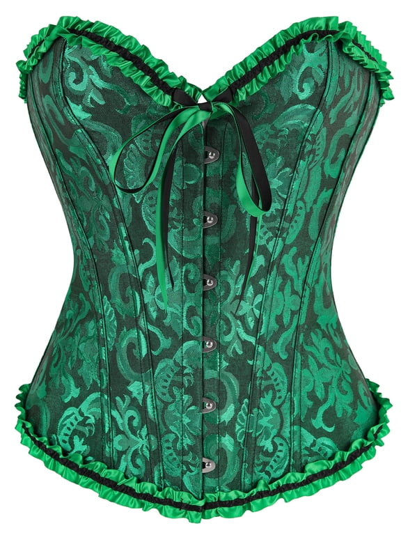 Women's Lace up Boned Plus Size Overbust Corset Bustier Top with G-String