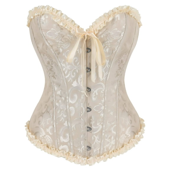 VASLANDA Women's Lace up Boned Plus Size Overbust Corset Bustier Top with G-String