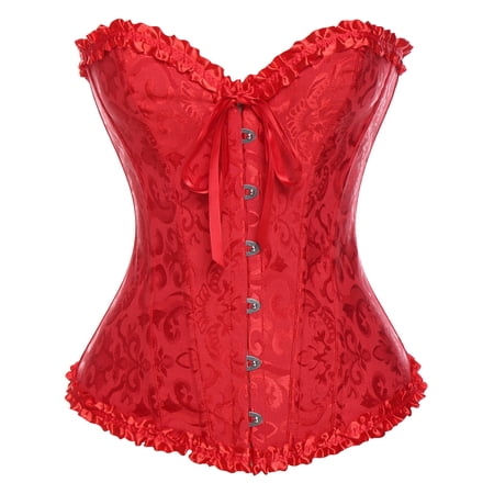 VASLANDA Women's Lace up Boned Plus Size Overbust Corset Bustier Top with G-String