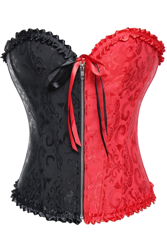 Women's Lace up Boned Plus Size Overbust Corset Bustier Top with G-String