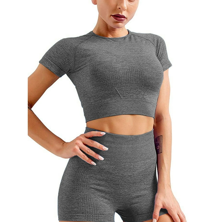 Short Sleeve Athletic Crop Tank HOW-EFFORTLESS Yoga Short Sleeve