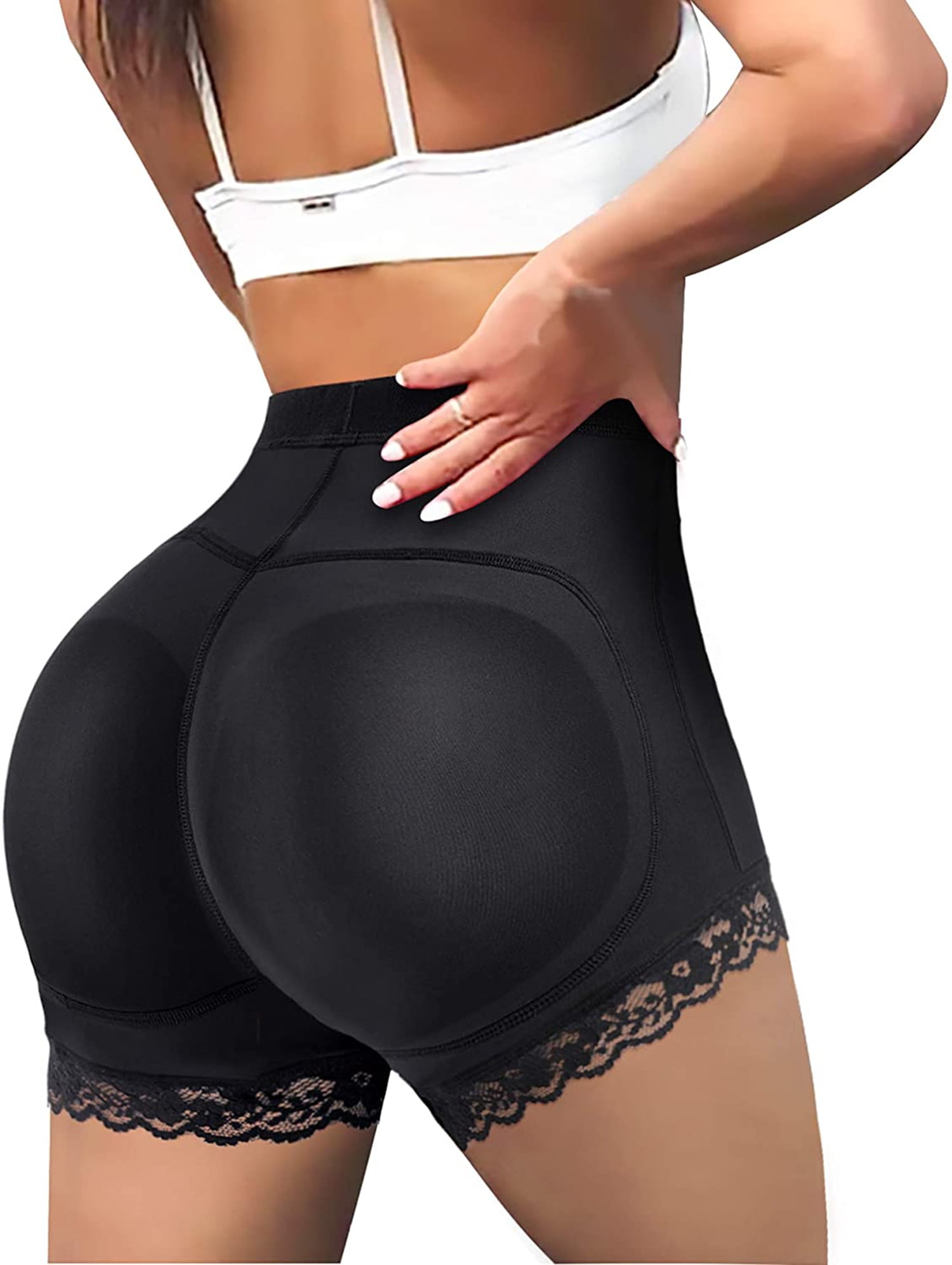 Push Up 100% Silicone Butt Pads Buttocks Enhancer Body Shaper Tummy Control  Panty Set (L, Black)