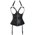 thumbnail image 1 of VASLANDA Womens Sexy PU Steampunk Corset Faux Leather Buckle Zipper Bustier Top Plus Size, 1 of 6